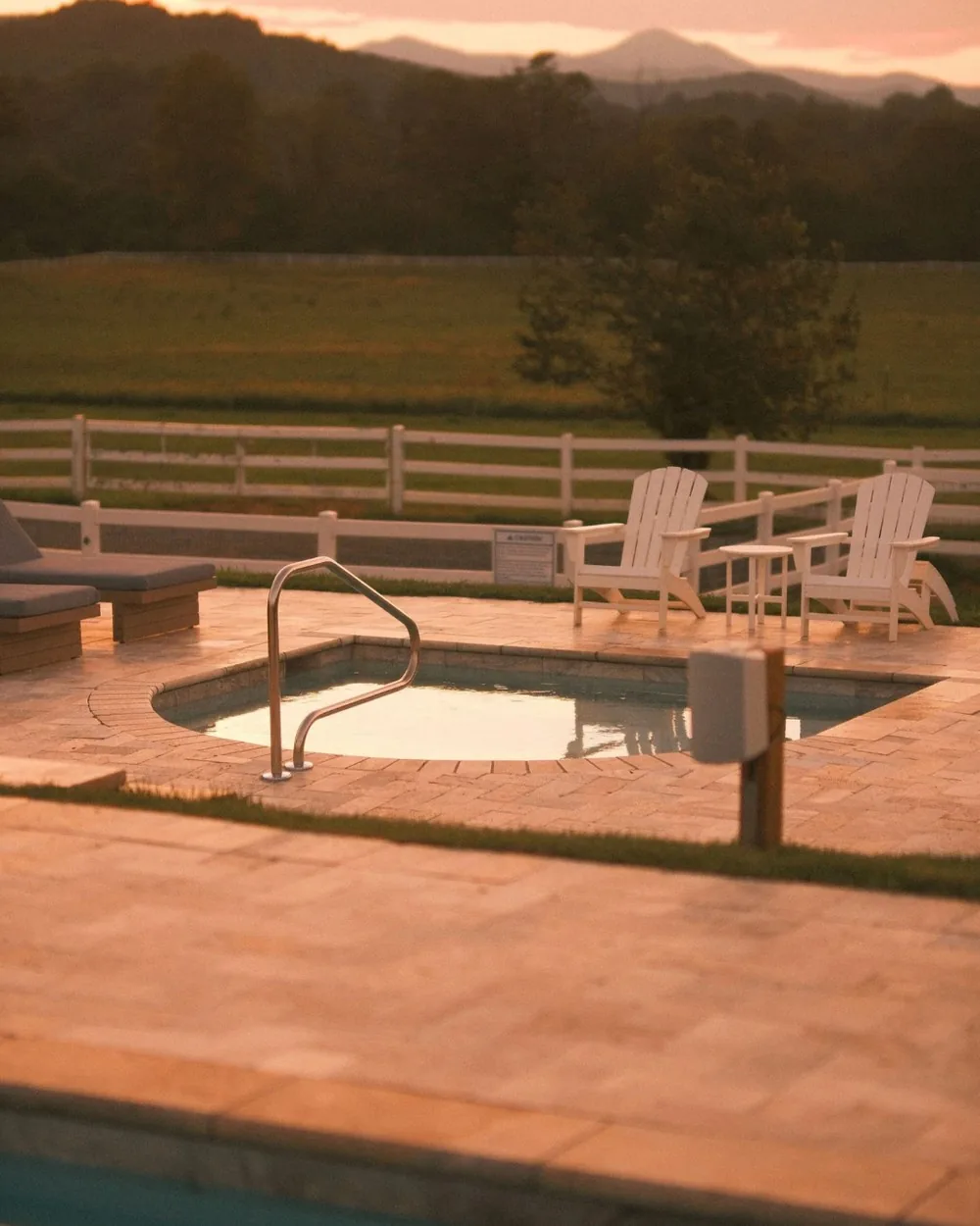 Hot tub with a Blue Ridge Mountains sunset view